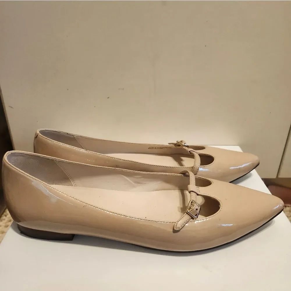 Cole Haan "Grand OS" Cream Patent Leather T-Strap Mary Jane Flats Sz.9 Ret.$278